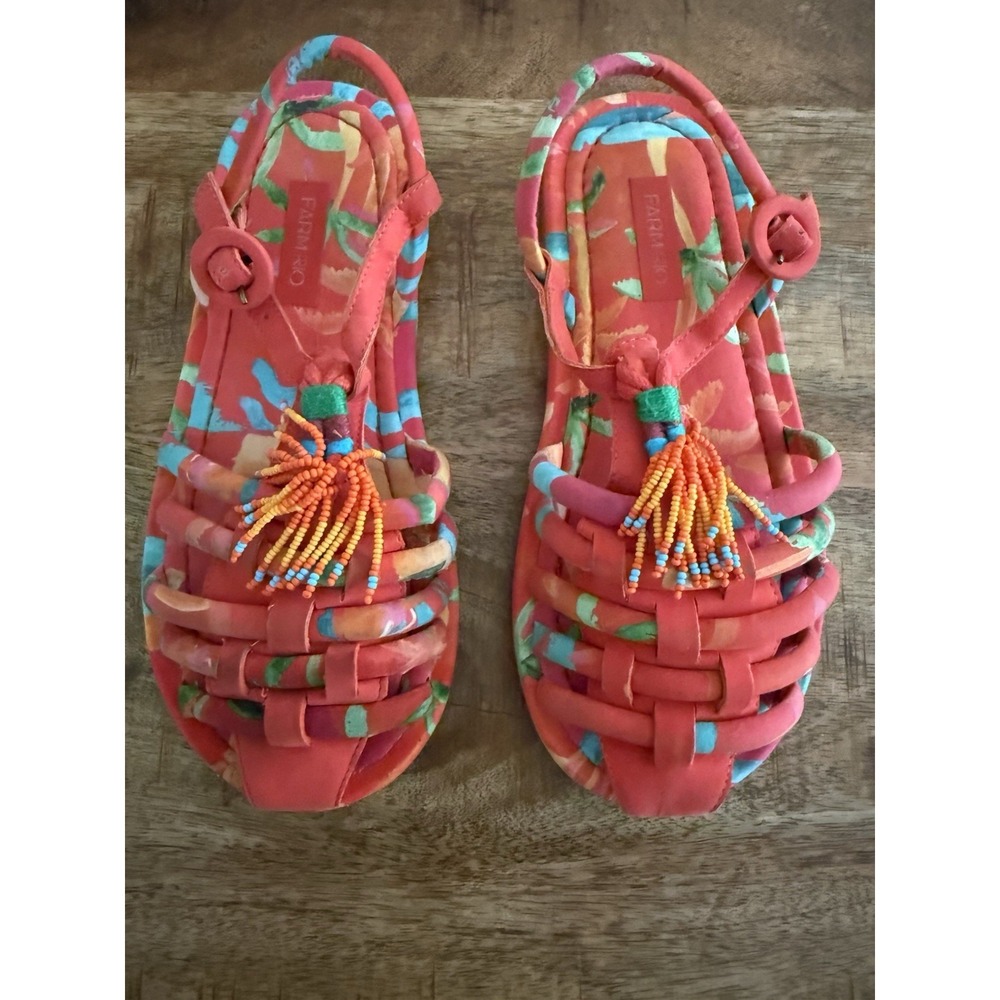 Farm Rio Tropical Print Beaded Tassel Gladiator Sandals Womens US 8 EU 39